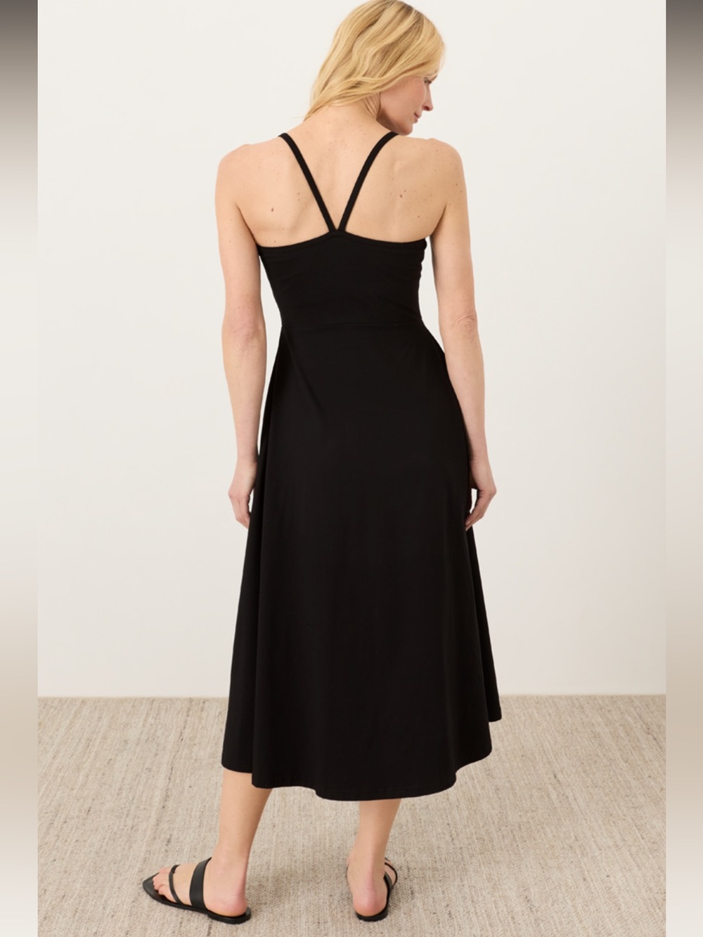 Pact Organic Cotton Midi Dress Black Racerback Pockets Fit And Flare Small - Picture 2 of 12